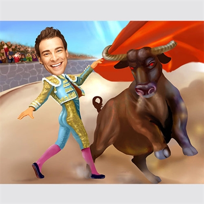A caricature of a bullfighting guy in the ring, from Photo, by myDaVinci - myDaVinci